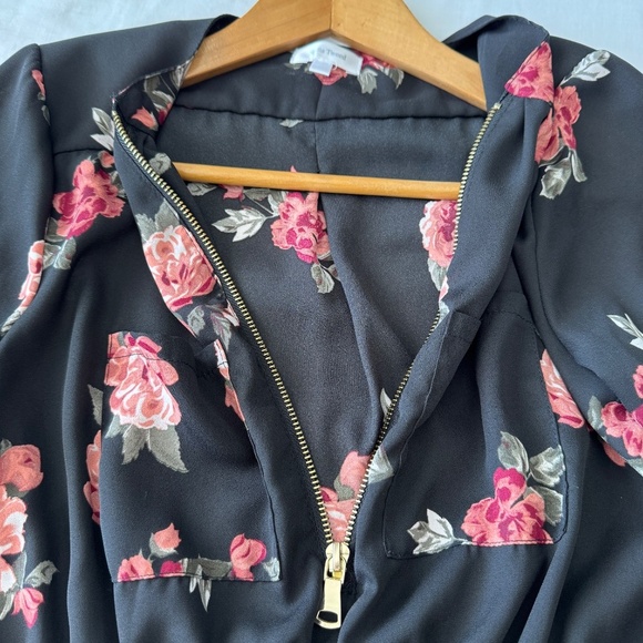 Stella Tweed 1/2 Zip Floral Long Sleeve Satin Peplum Blouse‎ Black Elastic Waist - Picture 8 of 16